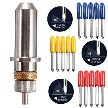 Imagem de GAOHOU 15 peças de lâmina cortadora de vinil de 30/45/60 graus para cortador de rolagem com suporte de lâmina – brocas de acessórios de ferramenta – 15 x lâminas para cortador de pino