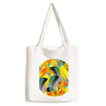 Imagem de Bolsa de lona com estampa de flor colorida e pluma bolsa de compras casual