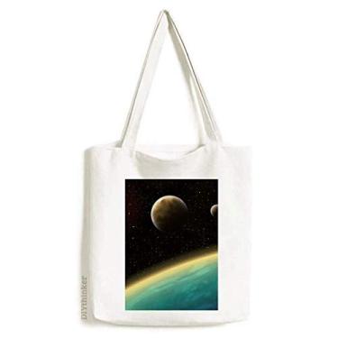 Imagem de Bolsa sacola de lona azul planeta galáxia Terra, bolsa de compras casual