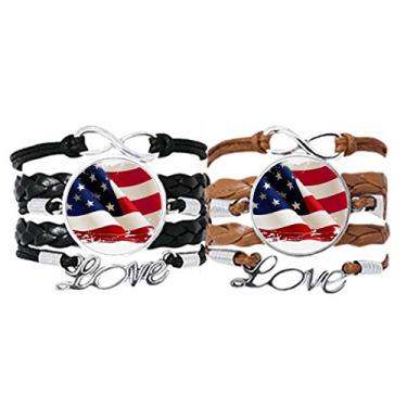 Imagem de DIYthinker Pulseira Air Brushing Estrelas e Listras Bandeira dos Estados Unidos Alça de mão Pulseira de Couro Conjunto Duplo Presente