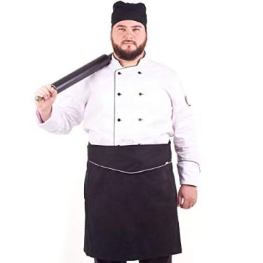 Imagem de Kit Chef Dólmã Plus Size Branco Avental e Bandana Preta