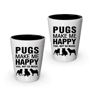 Imagem de Pugs Shot Glass - Pugs make me Happy - Presentes para amantes de pug (2)