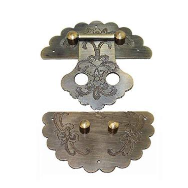Imagem de 1 pc antique chinês mobiliário bronze lidar com bloqueio hasp jóias caixa de madeira bloquear padrão esculpido fivela hasp lock trinco YYDFPIIA (Color : 10cm)