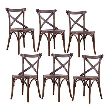 Imagem de Kit 6 Cadeiras para Mesa de Jantar Espanha 39 x 94 Cm Madeira Maciça Tauari Verniz Imbuia - RMI