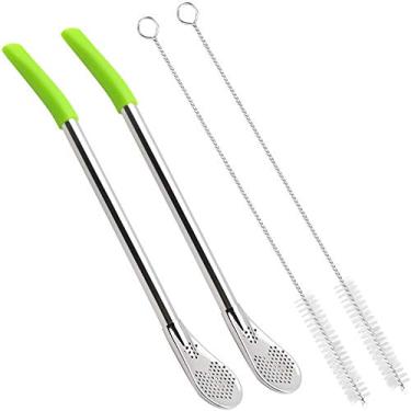Imagem de GFDesign – Conjunto de 2 canudos de filtro de água para gourd Bombilla Gourd – Conjunto de 2 com pontas de silicone e pincéis de limpeza – sem anel 15 cm + 18 cm + 21 cm, Stainless Steel, 7"