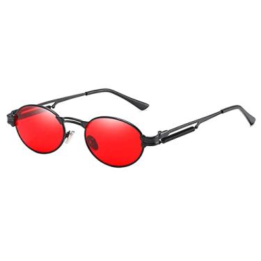 Imagem de Óculos de sol retrô metal punk feminino perneira primavera oval Rock Shades masculino UV400, C6 preto vermelho, tamanho único