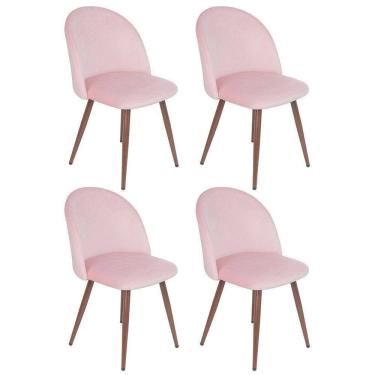 Imagem de Kit 4 Cadeiras Jantar Estofada Maite Sedona Veludo Rosa Light