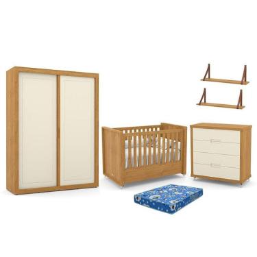 Imagem de Dormitório Tutto New 2 Portas, Cômoda, Berço com Colchão e Prateleiras - Matic Móveis 
