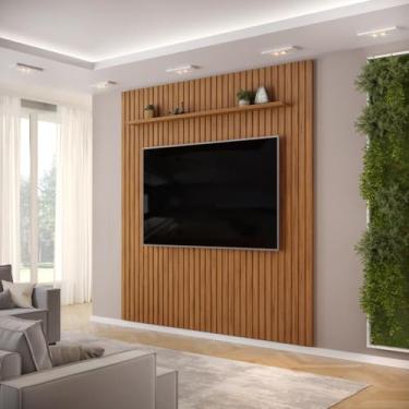 Imagem de Painel para Tv até 75 Polegadas Ripado Dj Móveis Trento 250 Freijó Off White