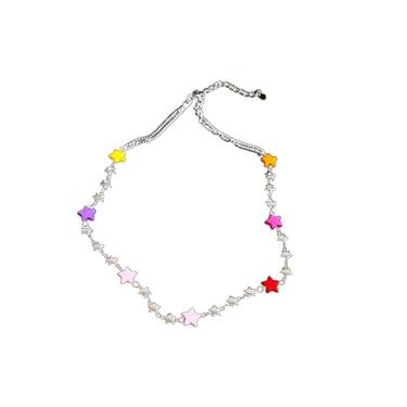 Imagem de Misright Gargantilha para mulheres, corrente de clavícula com contas de estrela boêmia, moda, colar com pingente de estrela, corrente de estrela, gargantilha para uso diário, joias, one size, Resina,