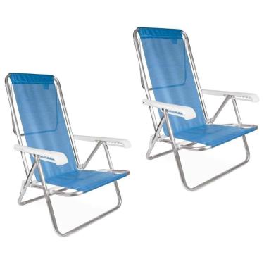 Imagem de Kit 2 Cadeira Praia Reclinável 8 Posições Alumínio Mor Azul