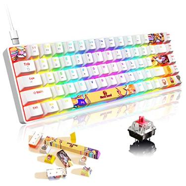 Imagem de Teclado mecânico para jogos mini compacto com fio 18 croma RGB retroiluminado personalizado sublimação de tinta anime PBT teclas portáteis completas 68 teclas anti-ghosting compatível com PS4, PS5, Xbox, PC, Mac (branco/vermelho switch