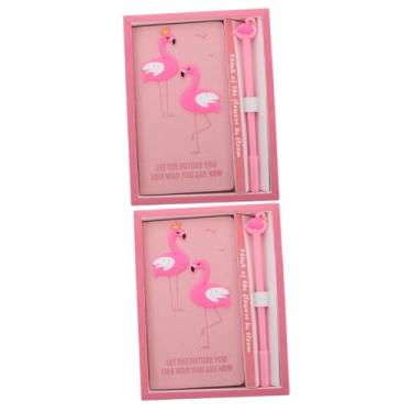 Imagem de VILLCASE 2 Unidades caderno flamingo cadernos bloco de notas diário do flamingo presente de viagem presentes o presente diário de viagem diário de desenho animado e caneta rosa