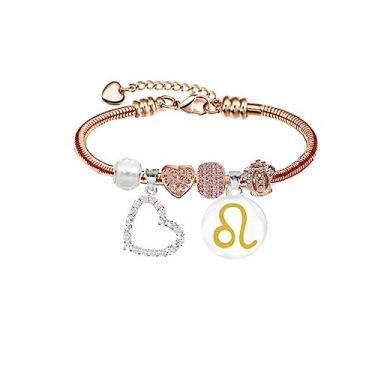 Imagem de Pulseira personalizada do zodíaco presentes para meninas banhado a ouro rosa 14K joia Pandora, Cristal, Zircônia cúbica