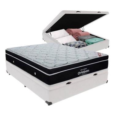Imagem de Colchão Elegant Ortobom Base Baú Branco Casal Mola Ensacada