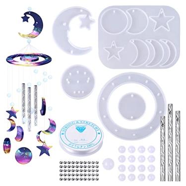 Imagem de Moldes de resina, 76 peças de sinos de vento, kit de molde de silicone "faça você mesmo" epóxi, sinos de vento, chaveiro, brinco, pingente, joias, casa, jardim, quintal, decoração ao ar livre (lua)