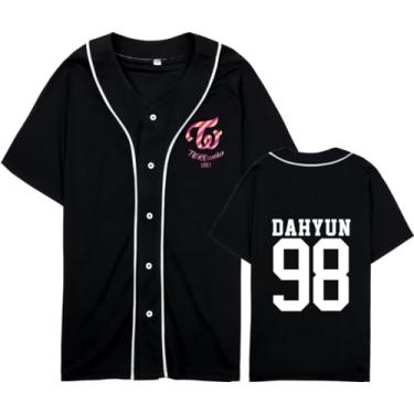Imagem de DHSPKN Camiseta de beisebol Kpop Twice Tzuyu Mina Momo Sana gola V Hip-Hop