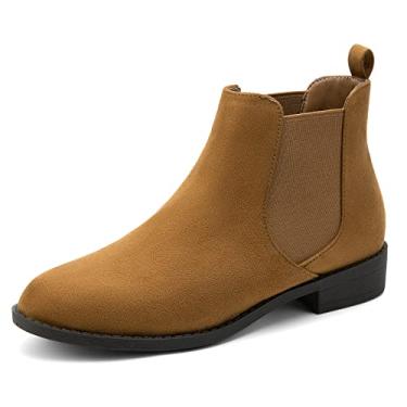 Imagem de MaxMuxun Botas femininas de cano curto com zíper e salto baixo e botinhas Chelsea para inverno e outono, Camelo Chelsea/Camurça, 9