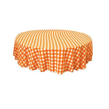 Imagem de LA Linen Toalha de mesa redonda xadrez de poliéster, 182 cm, laranja/branca
