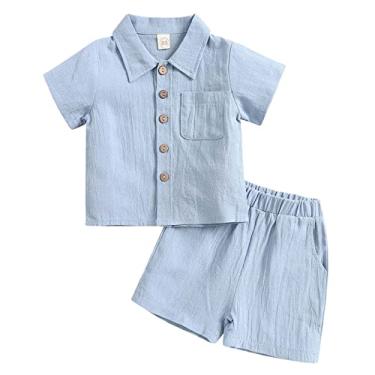 Imagem de Camiseta de manga curta com estampa lisa de algodão para meninas primavera verão, Azul, 2-3 Anos