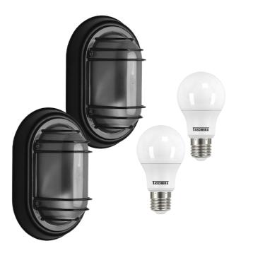 Imagem de Kit 2 Luminárias Arandelas Alumínio Tartaruga Preta com Lâmpadas 9w 6500k - Taschibra