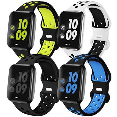 Imagem de Pacote com 4 pulseiras esportivas compatíveis com Apple Watch de 38 mm, 40 mm, 41 mm, 42 mm, 44 mm, 45 mm, 49 mm para homens e mulheres, pulseira de silicone macio respirável para iWatch Series 8 7 6 5 4 3 2 1 SE/Ultra, Nike+