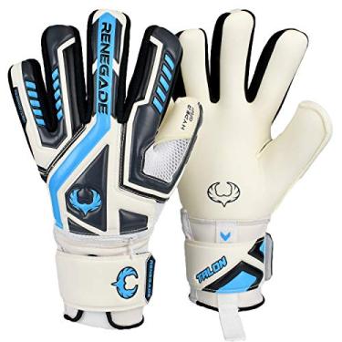 Imagem de Renegade GK Luvas de goleiro Talon Cryo com espinhas de dedo Pro-Tek | 3,5 + 3 mm Hyper Grip e Duratek de 4 mm | Luvas de goleiro de futebol brancas, cinzas e azuis (tamanho 7, juventude, corte