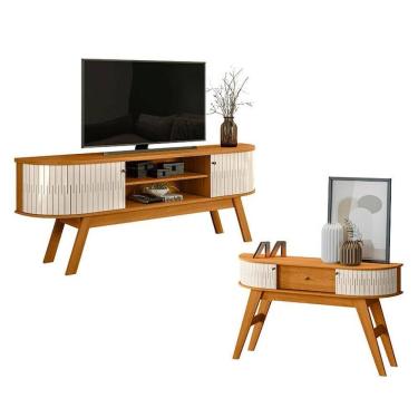 Imagem de Rack Bancada Valência com Aparador Estoril Cinamomo Off White - Madetec