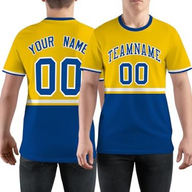Imagem de Camiseta de beisebol casual personalizada, número do time de beisebol, camisetas esportivas para homens e mulheres jovens, Amarelo e azul - 08, One Size