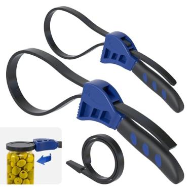 Imagem de XDENGP Conjunto de chaves de tira, 2 chaves de borracha ajustáveis, chave de alça de filtro de óleo, diâmetro máximo de 10 cm e 15 cm com cinto de borracha, abridor de frascos para mãos fracas