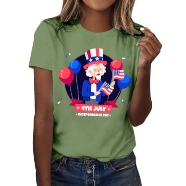 Imagem de Camiseta feminina de 4 de julho para o Dia da Independência, bandeira dos EUA, estampa divertida, camiseta de festival de verão, Verde, G