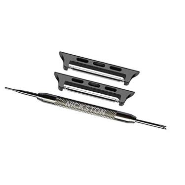 Imagem de Par de conectores pretos com pinos de mola e ferramenta compatível com Apple Watch 42 mm Série 1 2 3 iWatch Hermes Nike+ Edition pulseira de substituição – Serve para pulseiras de relógio de até 24 mm