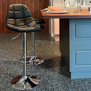 Imagem de Banqueta Alta Giratória Estofada Com Encosto Altura Ajustável Área Gourmet Cozinha Luxo Botonê Preta