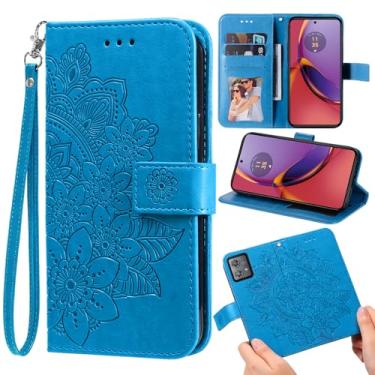 Imagem de Furill Capa carteira compatível com Motorola Moto G84 5G e protetor de pulso flor couro flip porta-cartão de crédito Folio bolsa suporte acessórios para celular capa para celular G 84 2023 meninas
