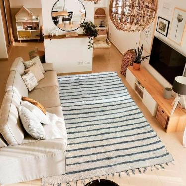 Imagem de Tapete para sala felpudo listra fina cinza boho 2,00x1,00