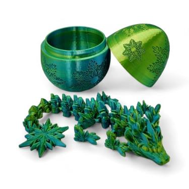 Imagem de ZZ LIFE Ovo de dragão de inverno surpresa - articulações articuladas de dragões de 28 cm - Invólucro de dragão misterioso com tema de floco de neve, TDAH, estresse, alívio da ansiedade (azul/amarelo)