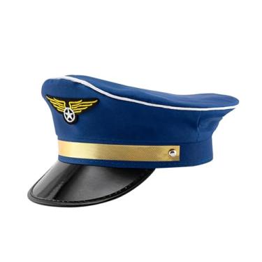 Imagem de Generic Companhia aérea grande cornija chapéu avião chapéu para adultos halloween marinheiro chapéus carnaval novidade traje acessório companhia aérea boné, Azul