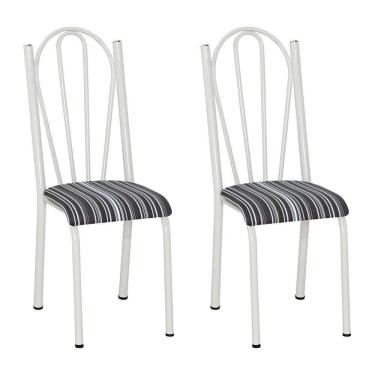 Imagem de Kit 2 Cadeiras De Cozinha Alasca Estampado Listrado Pés De Ferro Branco - Pallazio