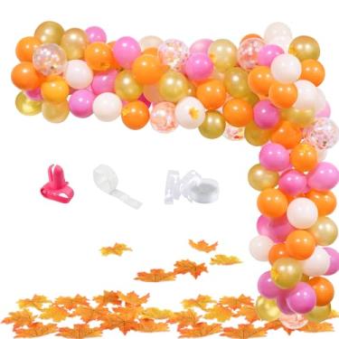 Imagem de Little Pumpkin Autumn Party Balloon Garland Arch, Fall Baby Shower Pink Orange Balloons Maple Leaves Pumpkin Foil Balloons for Fall Theme Bridal Shower Thanksgiving Wedding Engagement Birthday Party