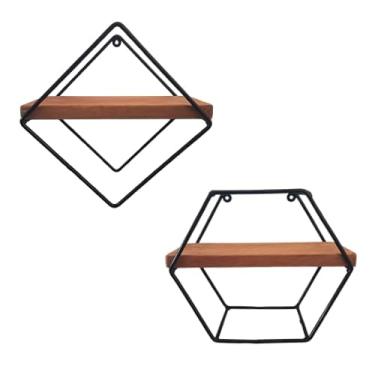 Imagem de Kit 02 Nichos Decorativos Losango e Hexagonal em Ferro e Madeira