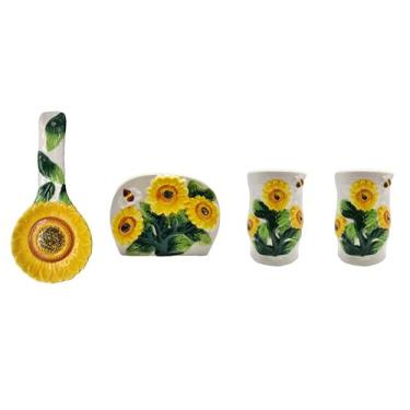 Imagem de Conjunto de tops de fogão com flor de girassol de campo, saleiro e pimenteiro, suporte de guardanapo, descanso de colher 83025/28 por ACK