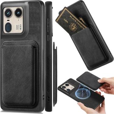 Imagem de Ephoou Capa Slim Fit para Motorola Edge 50 Ultra/Moto X50 Ultra - Magnética, Resistente a Riscos, Suporte de Cartão de Crédito Destacável - TCK-Retro Preto