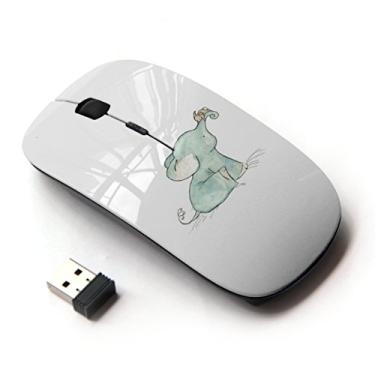 Imagem de KawaiiMouse [ Mouse sem fio ótico 2.4G ] Lindo bebê elefante azul doce branco azul