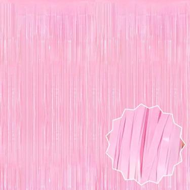 Imagem de Pacote com 6 cortinas de franja de alumínio rosa macaron de 8,28 x 2,5 m, decorações de festa, cortinas metálicas para cabine de fotos, Halloween, Natal, aniversário, celebração, evento, decoração de