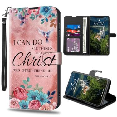 Imagem de CAPAUNVDA Capa carteira para Samsung Galaxy A53 5G com compartimentos para cartão de crédito, capa de couro PU à prova de choque com bloqueio de RFID para Samsung Galaxy A53 5G, Bíblia Filipenses 4-13