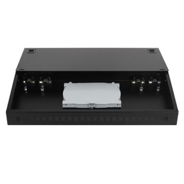 Imagem de Xunsomten Caixa de fibra óptica com 24 portas para acopladores SC ou LC, caixa de painel de remendo LGX serve para armários de rack de 48 cm (sem acopladores e sem tranças)