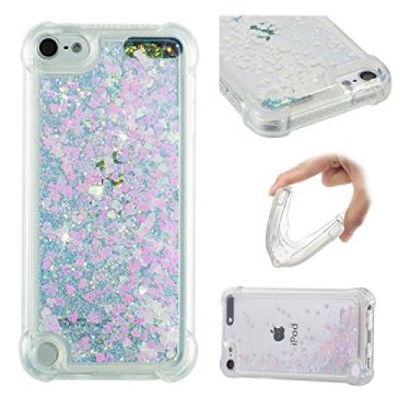 Imagem de LEMAXELERS Compatível com iPod Touch 7, capa líquida com glitter flutuante areia movediça à prova de choque capa de silicone macio TPU para iPod Touch 5 / Touch 6. YBL Love Silver Pink