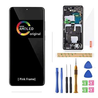 Imagem de [Rosa com moldura] LCD Amoled para Samsung Galaxy S21 5G G9910 Tela digitalizadora LCD Touch Assembly Substituição G9910 G991A G991F G991P G991R4 T U V W 15.7 cm da BITANR (rosa com moldura)
