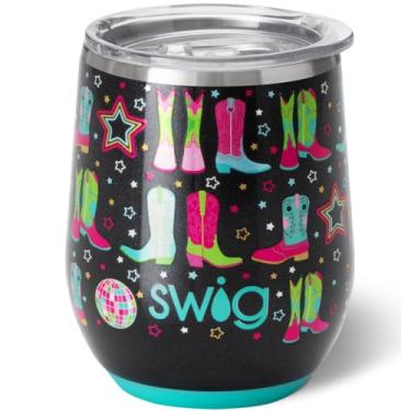 Imagem de Swig Life Copo de vinho de 340 g com tampa, aço inoxidável, lavável na lava-louças, portátil, copo de vinho com isolamento triplo (Disco Cowgirl)