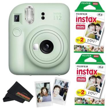 Imagem de Fujifilm Câmera Instax Mini 12 com mini filme instantâneo Fujifilm (40 folhas) pacote com pano de limpeza de microfibra Sunshine Photo (verde menta)